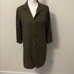 Zara Olive Green Denim Shirt Dress